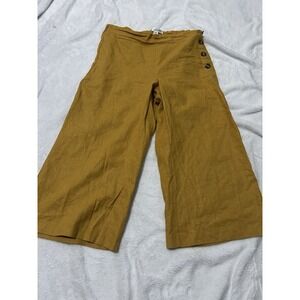 JohnPaulRichard Petite Wide-Leg Linen Mustard Yellow Button Detail Pants